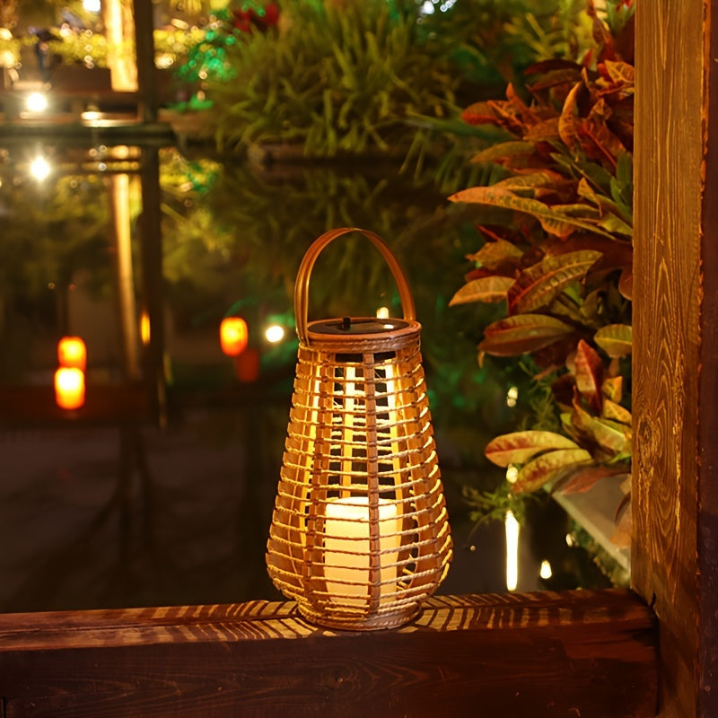 One-Piece Handwoven Jute Rope Solar Ambient Light Outdoor LED Decorative Lantern No Installation No Wiring Portable Handheld Lamp Suitable for Garden Courtyard Decoration