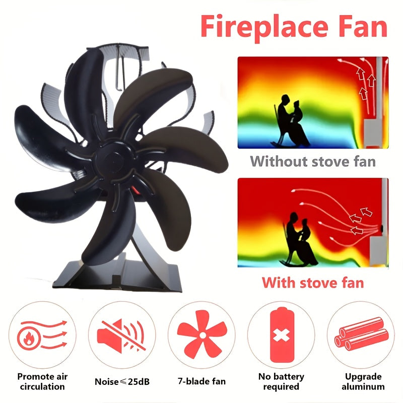 Heat Powered Stove Fan, Flue Pipe Fireplace Fan, Non-Electric 7-Blade Wood Stove Fan, Quiet Suitable for Gas/Wood/Pellet Stoves, Heat Circulation Boost