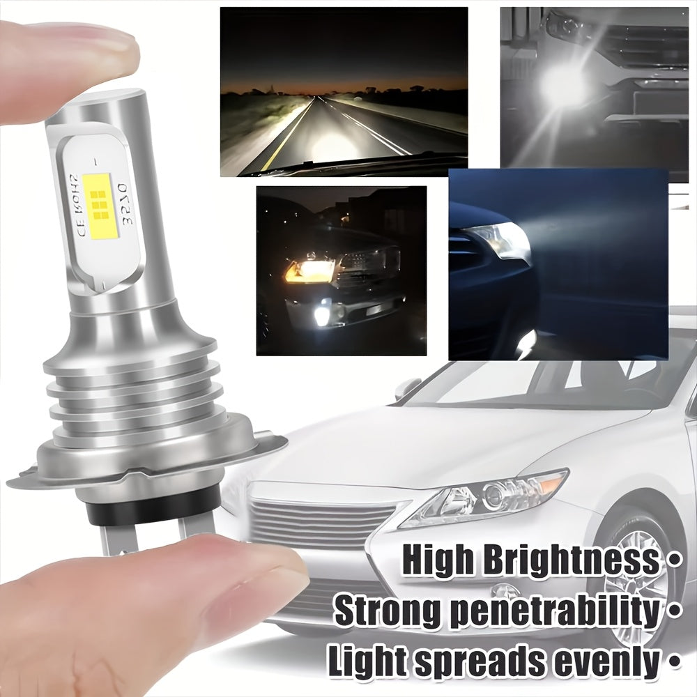 Set of 4 H7 LED Car Headlight Bulbs, Emit 6000K Cool White Light, 180W Brightness, 600% Brighter. They Feature High/Low Beam Function and Compact 1:1 Mini Size for Easy Plug-and-Play Installation