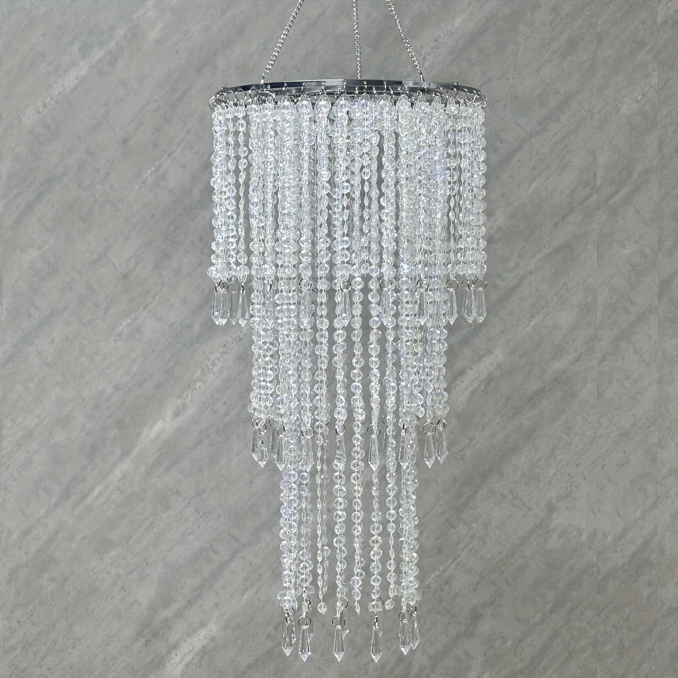 Vectolum wedding bridal room bedside colorful decorative modern bead hanging decoration (W25cm/9.84in x H50cm/19.69in), 3-layer bead decorative cover, ceiling pendant light bead decorative cover