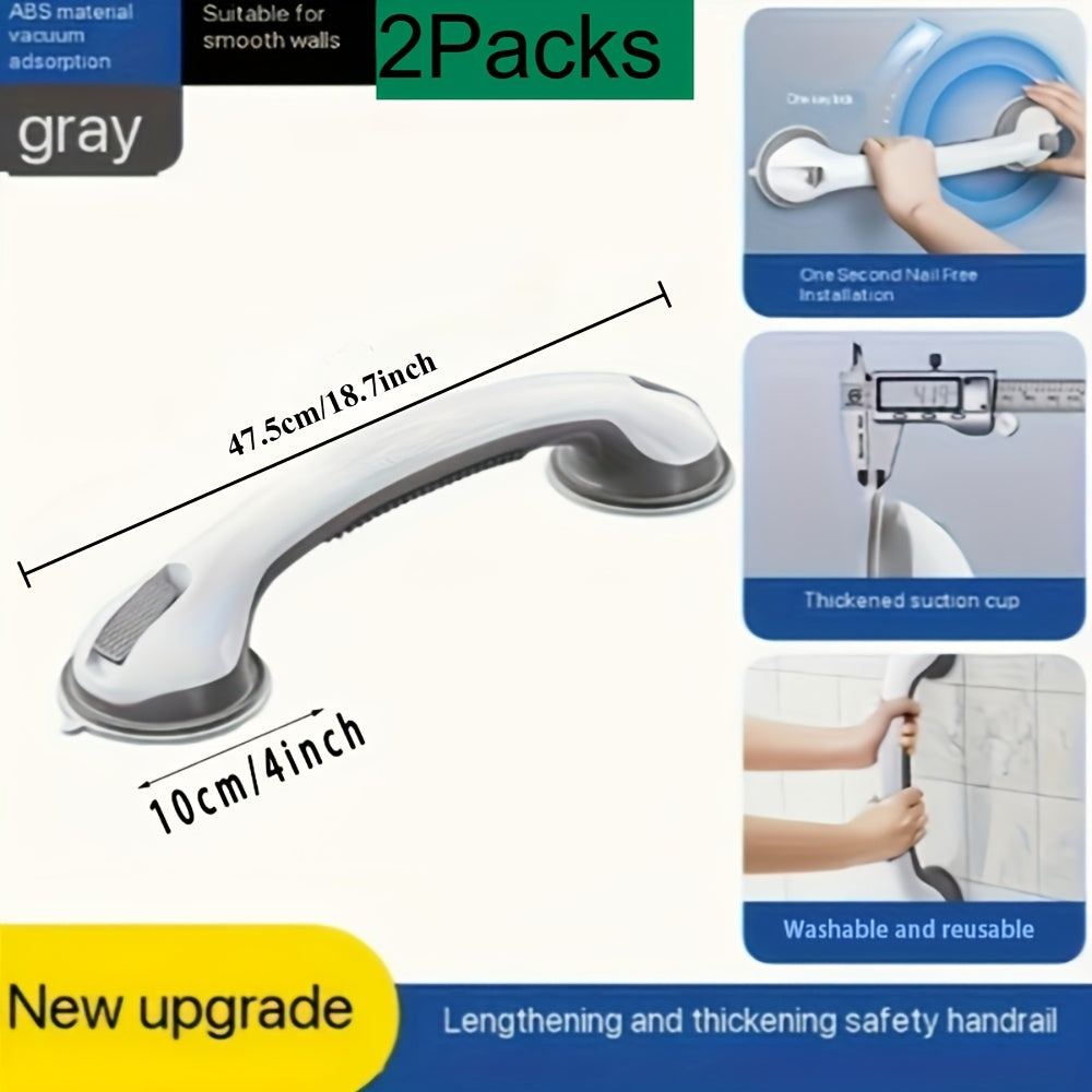 2 Pack 17-Inch Suction Cup Bathroom Grab Bar - No-Drill Safety Rail for Shower & Bathtub, Anti-Slip, Fall Prevention for Toilet, Tub, Shower