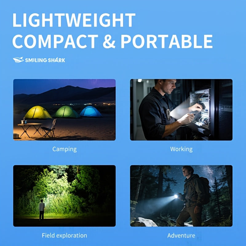 1pc Smiling Shark New Mini Portable LED Flashlight, Clip-On Work Light, Type-C Rechargeable Pocket Spotlight, Handheld Mini Lamp for Daily Commute Repair Camping Emergency Outdoor Activities
