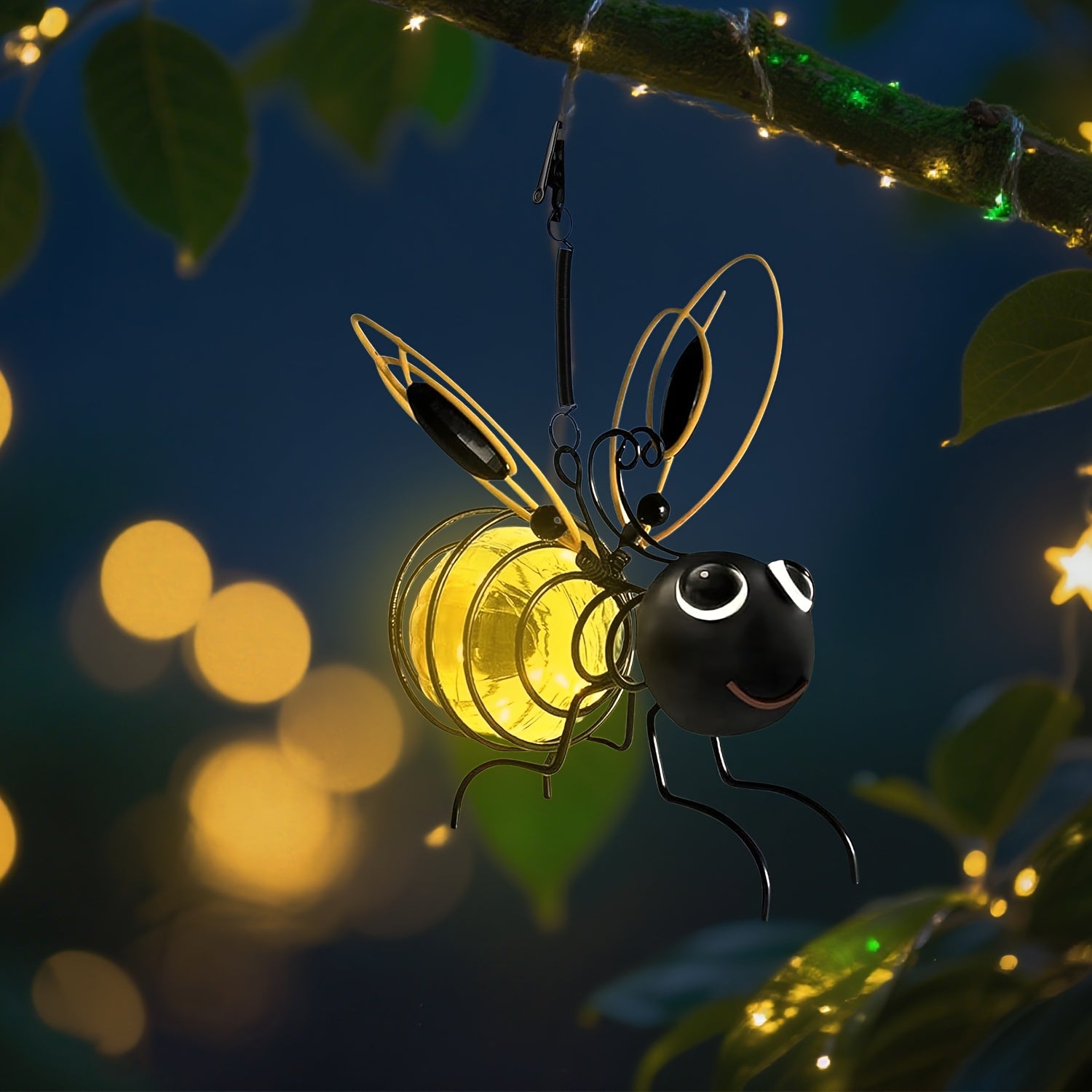 Outdoor Bee Lighting Decoration - Solar Hanging Bee Decoration with Flexible Spring Outdoor Hanging Solar Light, for Garden Decoration, Courtyard, Yard, Porch & Birthday Gift (Yellow)