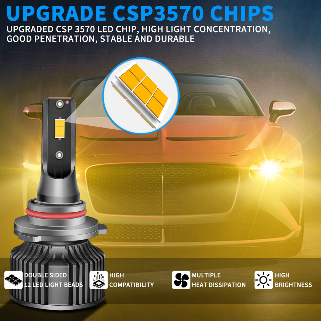 2-Pack 3000K Golden Eye Car LED Headlights H11 Golden Light 9006 Super Bright H3 Anti-Fog Light H8 Fog Light Psx26w
