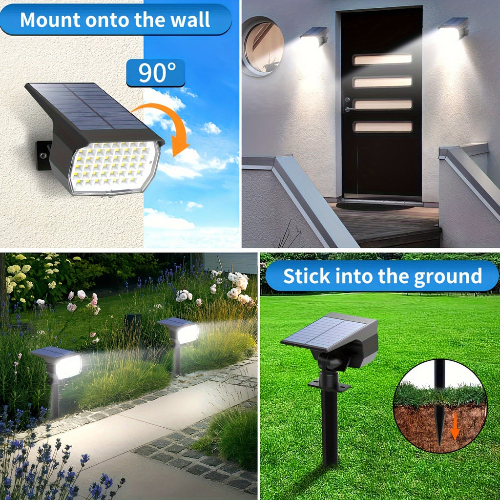 2/4/6-pack outdoor solar lawn lights, 46 LED ultra-bright solar yard lights, courtyard outdoor pathway lights, 3 brightness modes, solar spotlights, for yards, paths, courtyards, garages, lawns, pathways, cool white light. Wall light