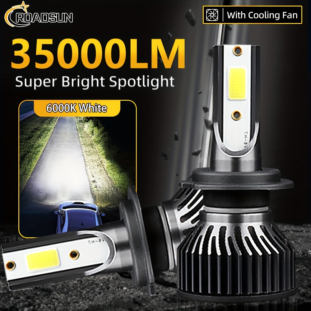2-Pack High Brightness LED Headlight Bulbs, 35000 Lumens and 220W, Compatible with H1, H7, H11, 9005, 9006, H4, 9004, 9007 and H13 Sockets. Emits Bright 6000K White Light, Provides 300% More Brightness, Designed for Night Visibility