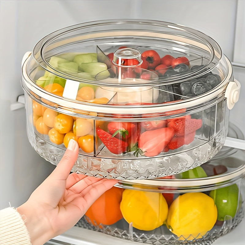 Clear Divided Vegetable Serving Tray with Lid & Dip Section – Rotating Fruit Platter for Parties, Outdoor Picnics, Catering, Takeout & Food Delivery – Ice Cold Handled Basket for Fridge – Perfect for Snacks