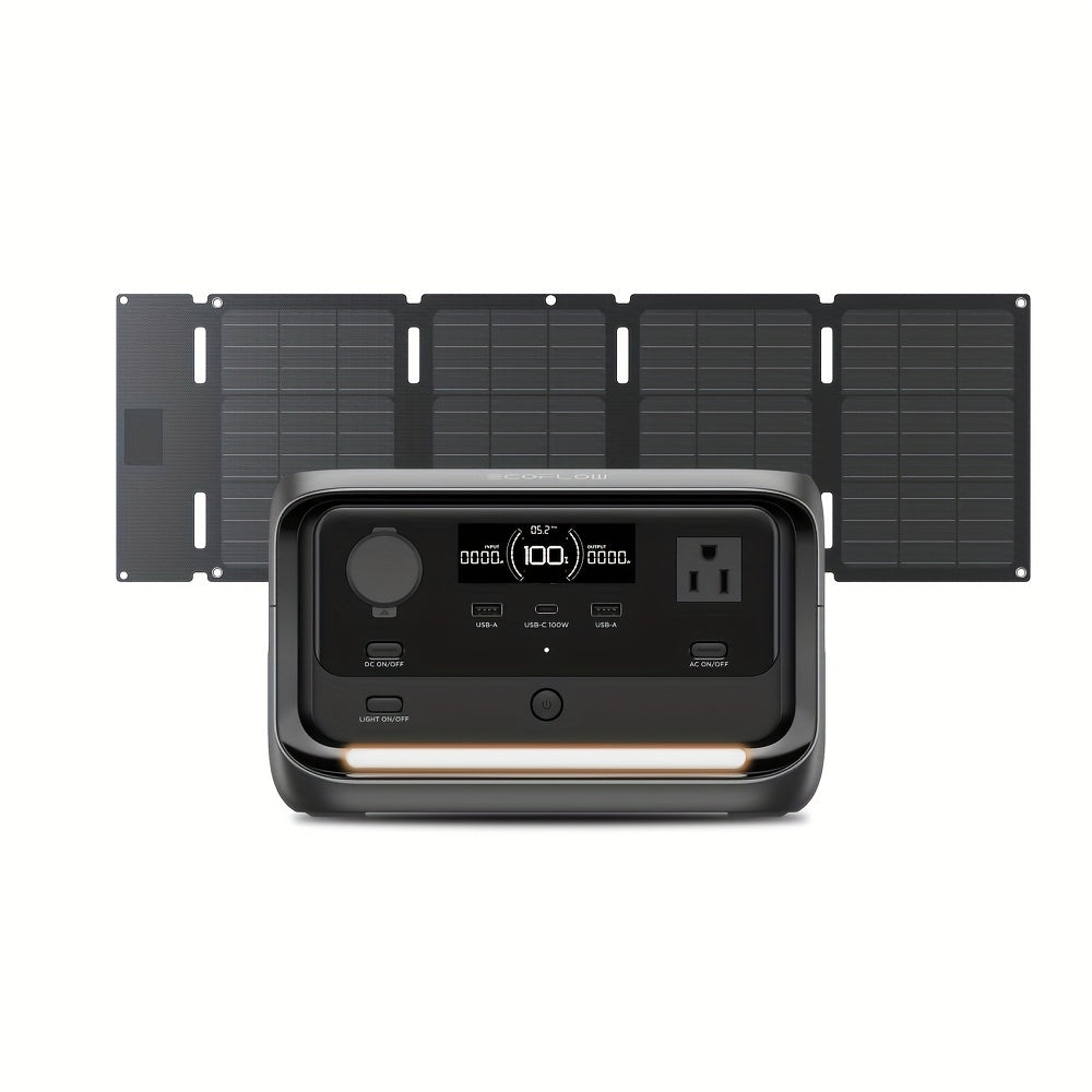 ECOFLOW River 3 Plus 270行動式電源站，配備45W/60W/100W太陽能板（可選SKU），268Wh LiFePO4電池，最大輸出1200W，3個交流插座，1小時快速充電，靜音<30分貝，可擴充套件至840Wh - 適合家庭、應急及戶外使用