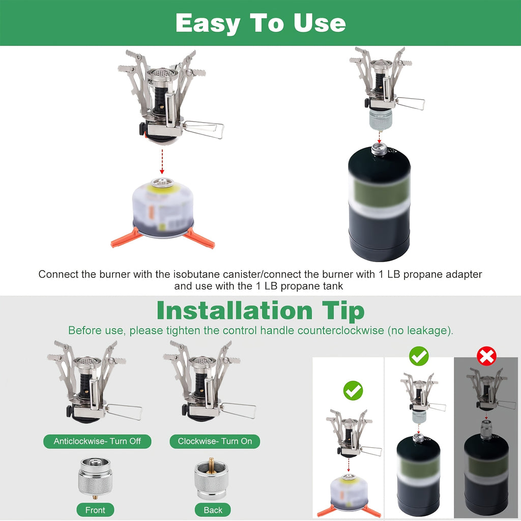 Lightweight Camping Stove for Backpacking, Gas-Powered with Piezo Ignition (Stove Only)
