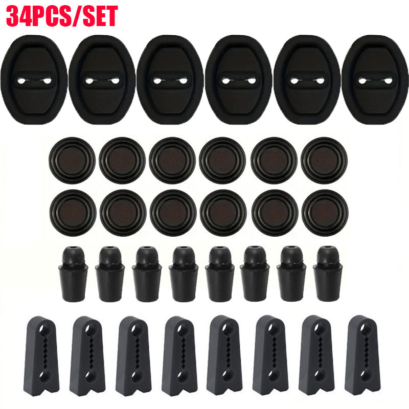 34-Piece Kit: 6 Door Lock Covers + 12 Shock Pads + 8 Door Guards + 8 Anti-Vibration Noise Reduction Pads; Includes Bumpers for Every Lock Ensuring Complete Protection – Essential Auto Accessory