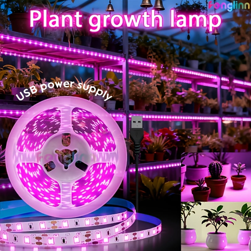 Indoor Full Spectrum LED Plant Grow Light Strip, Pink Purple, 5V USB Powered
