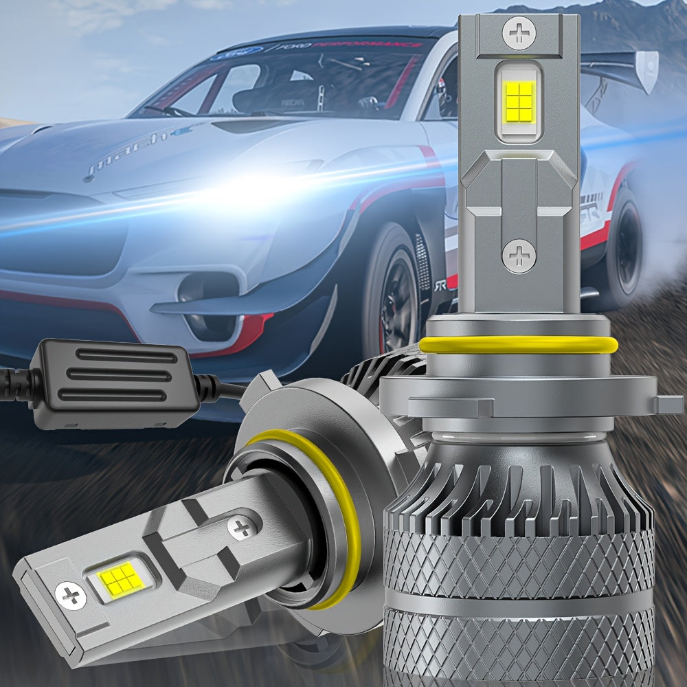 2Pcs 12V LED Car Headlights 9005/HB3 9006/HB4 9012/HIR2 H8 H9 H11 H4 H7 H1-QG072 6500K White Light Bright 3570 CSP Chip New Upgraded Design LED Plug-in Bulbs, Super Cooling System