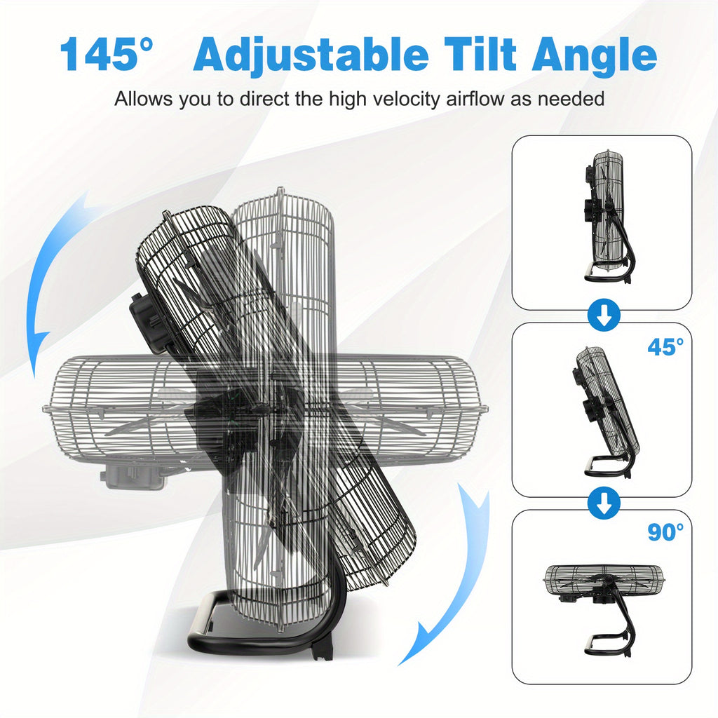 Life Star 20" High-Speed Industrial Floor Fan - 3-Speed Heavy-Duty Air Circulator, 145° Adjustable Tilt, Metal Aluminum Blades, Portable with Handle & Rubber Feet, for Warehouse/Garage/Basement (Black), Durable Build