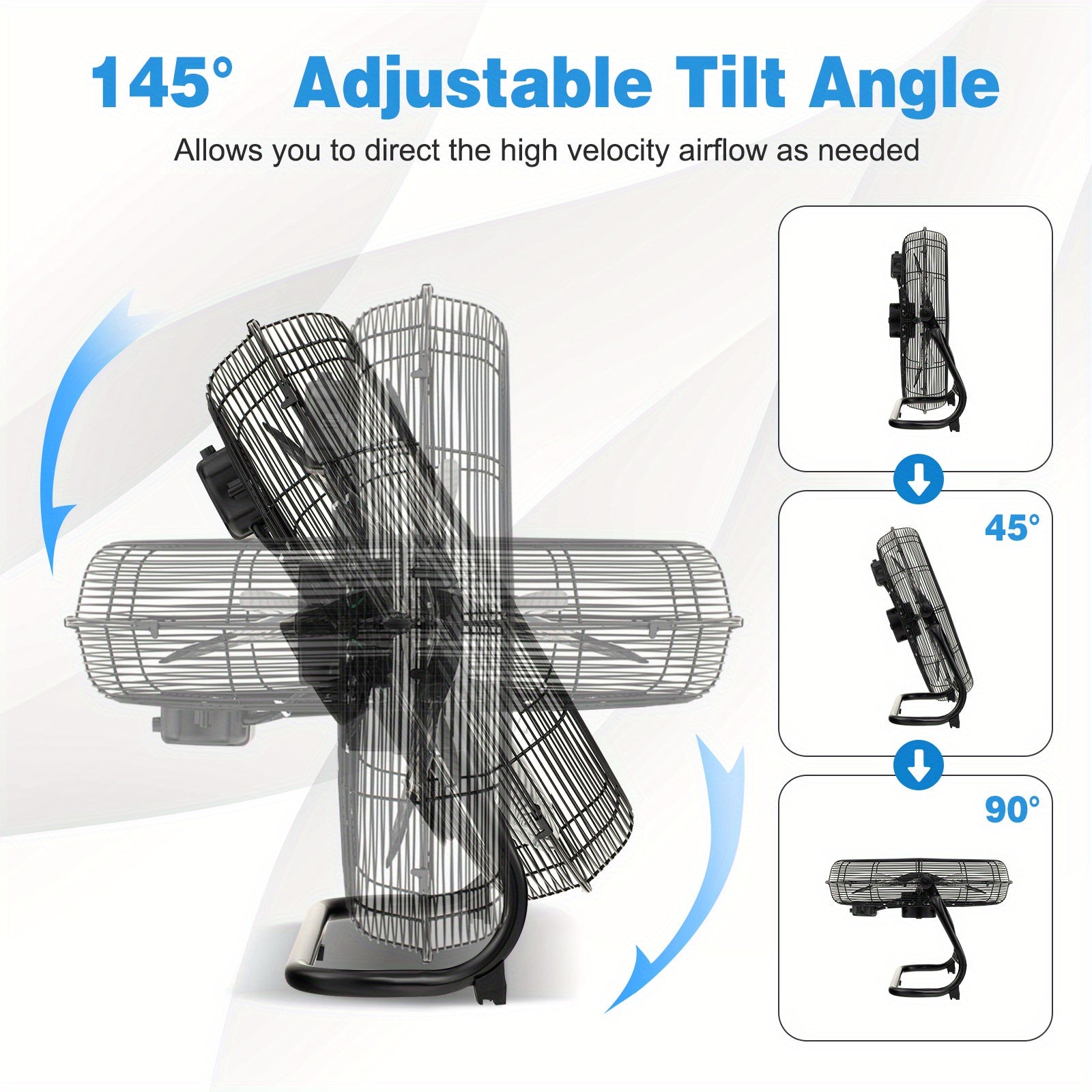 Life Star 20" High-Speed Industrial Floor Fan - 3-Speed Heavy-Duty Air Circulator, 145° Adjustable Tilt, Metal Aluminum Blades, Portable with Handle & Rubber Feet, for Warehouse/Garage/Basement (Black), Durable Build