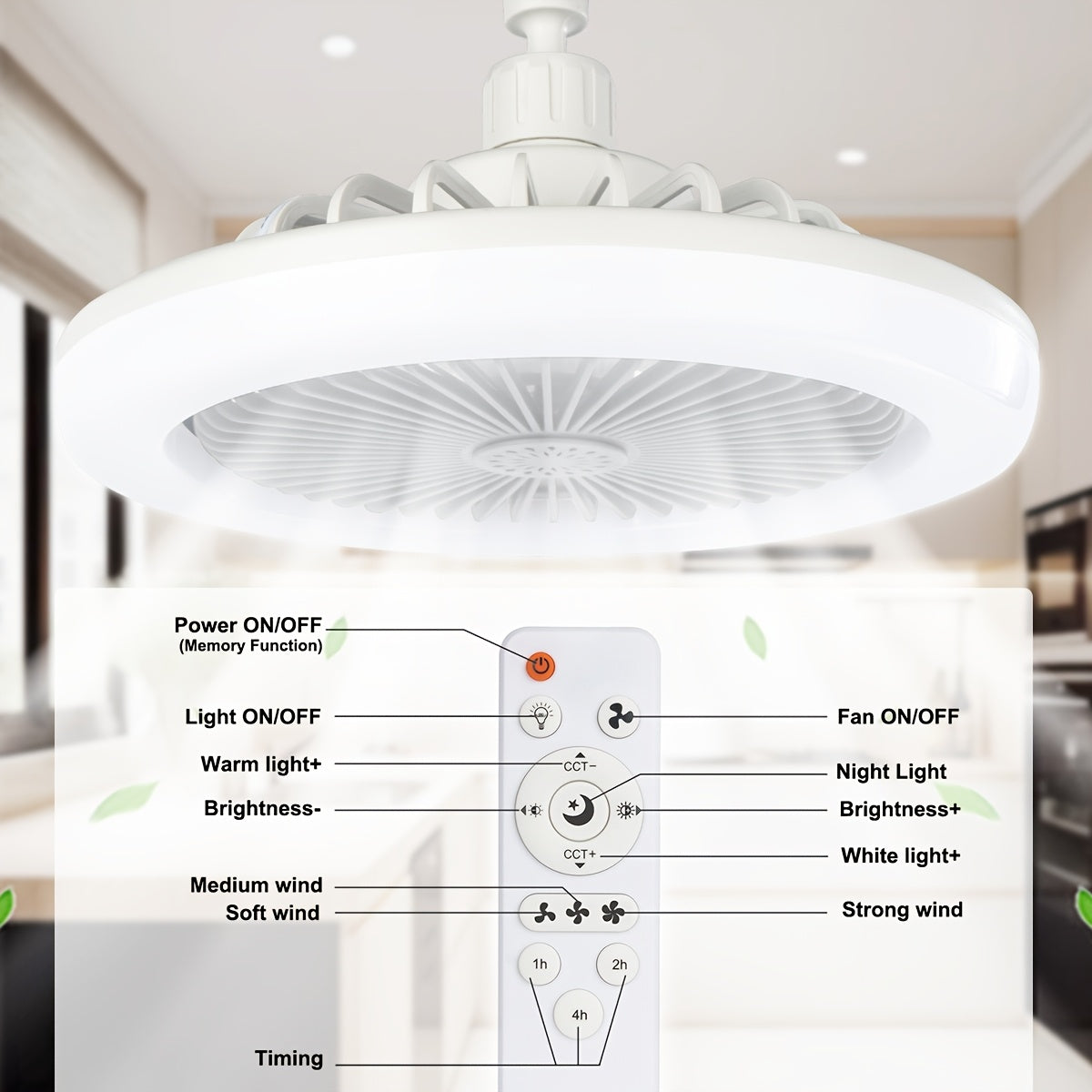 Remote Control Ceiling Fan with Light, Mini 10 Inch Enclosed Low Profile Fan Light, Chandelier with Fan, 3 Wind Speeds, 3 Color Dimmable & Timing Function, Summer Gift for Bedroom Dormitory