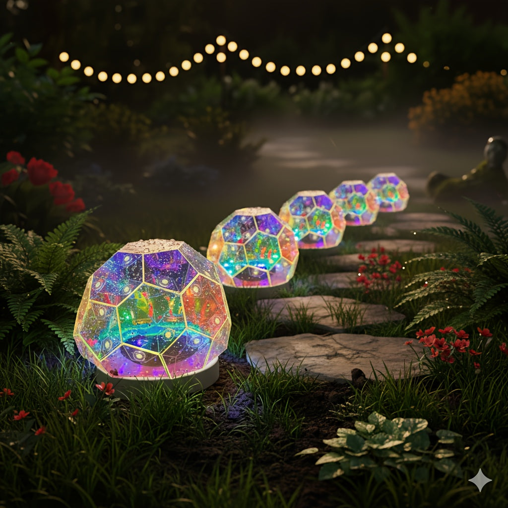 4PC Solar Colorful Geometric Ball Lawn Light, Outdoor Glowing Color Changing Hand-Assembled Ball Light, Suitable for High-End Home Windowsills, Outdoor Garden Courtyard Grass Poolside Party Gardening Decorative Light, Gift for Friends