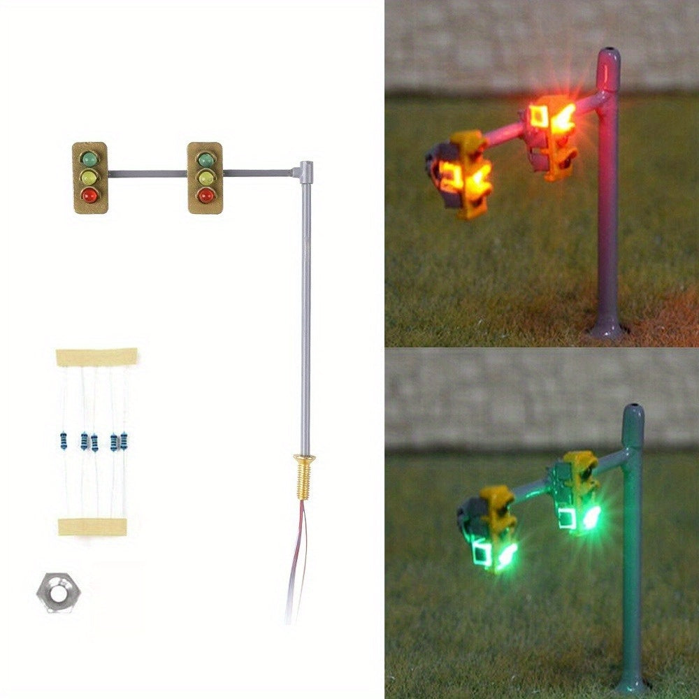 1 Set N Scale Traffic Light & Crosswalk Model, LED Pedestrian Street Signal Light, Railway & Train Layout Accessories