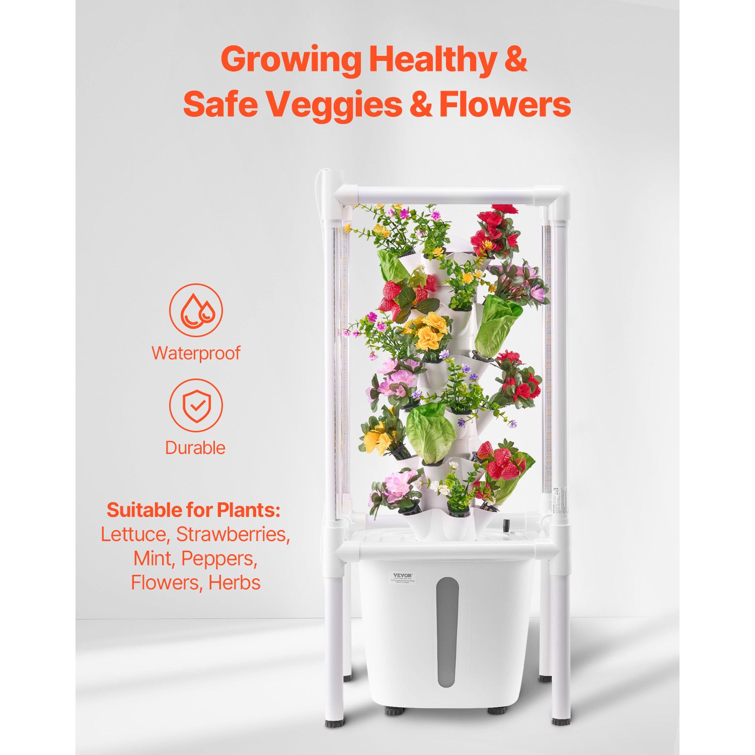 VEVOR Hydroponic Growing System with Grow Light, 30 Pods Hydroponic Tower Garden