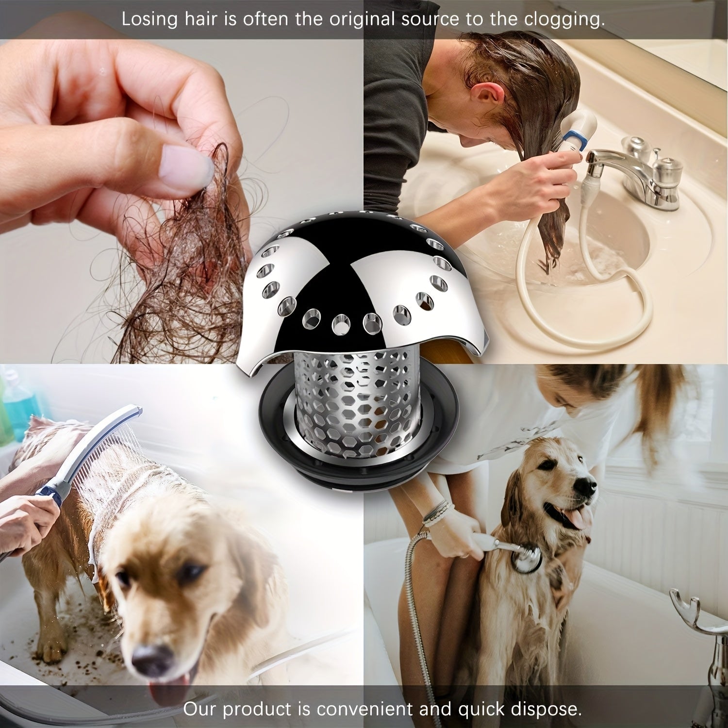 304 Stainless Steel Bathtub Drain with Hair Catcher - Rustproof, Durable Hole Design for Efficient Drainage & Clog Prevention, Modern Bathroom Sink/Shower Drain Cover, Modern Metal Finish, High-Quality Surface