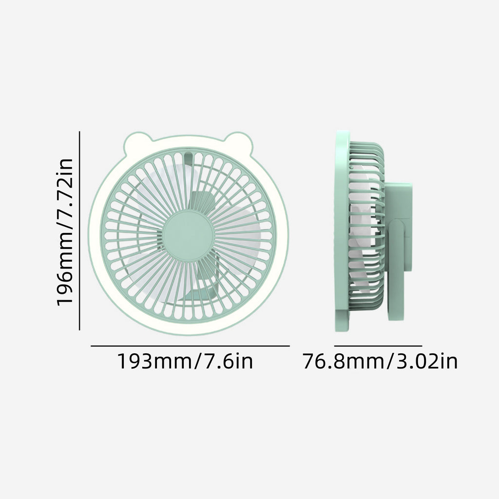 Rechargeable Portable Fan with Desktop Lighting Function, 3 Wind Speed Modes, Up to 7 Hours Runtime, Multi Placement Design, Ideal for Outdoor Activities and Travel