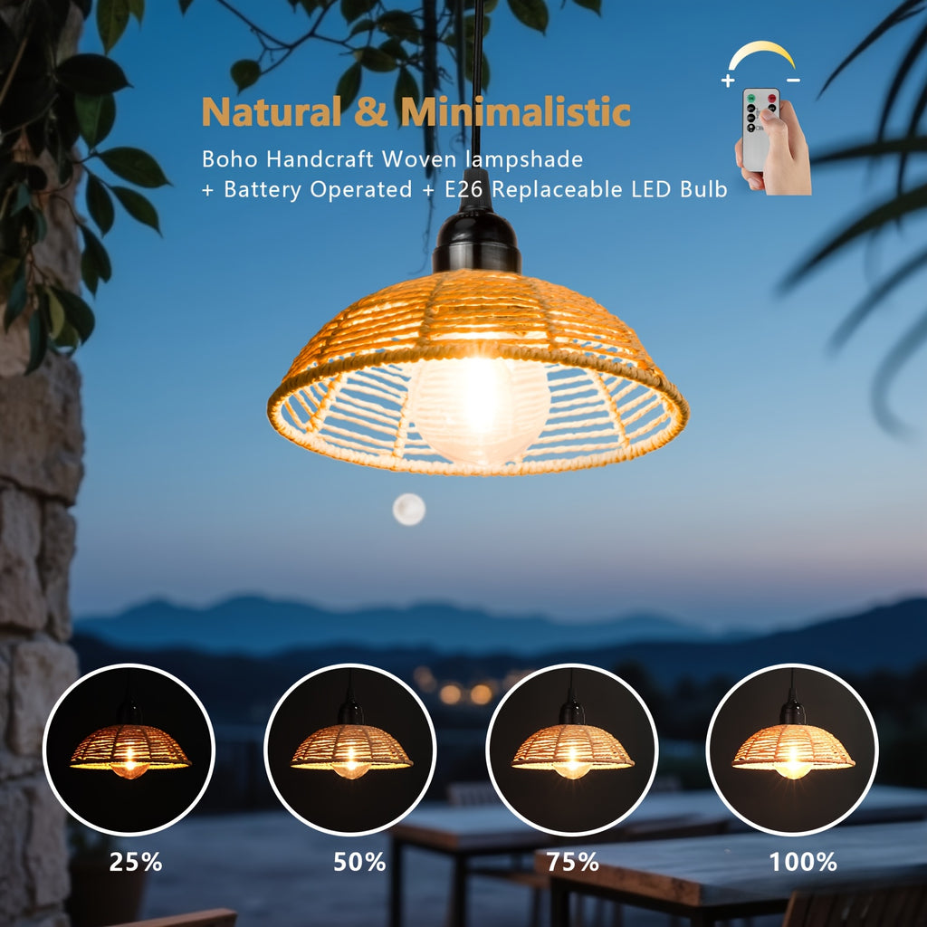 3-Piece Battery Operated Gazebo Pendant Light, Bohemian Handwoven Pendant Lamp, Indoor Lantern Powered by 4 AA Batteries with Timer, Gift and Decoration for Patio, Garden, Living Room, Bedroom