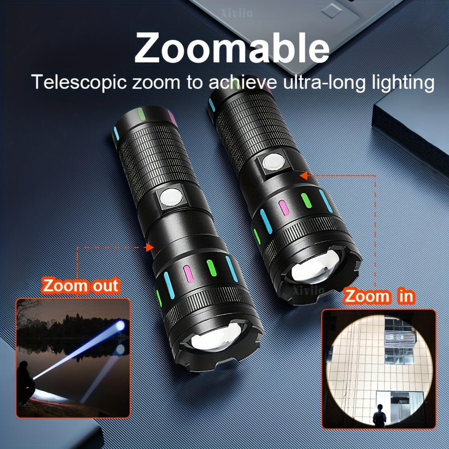 Multifunctional Flashlight 91, 5000 Lumens, 300m Beam, Dual Switch, 6 Modes, Type‑C Rechargeable, 4800mAh, IPX7 Waterproof, for Camping Hiking Emergency