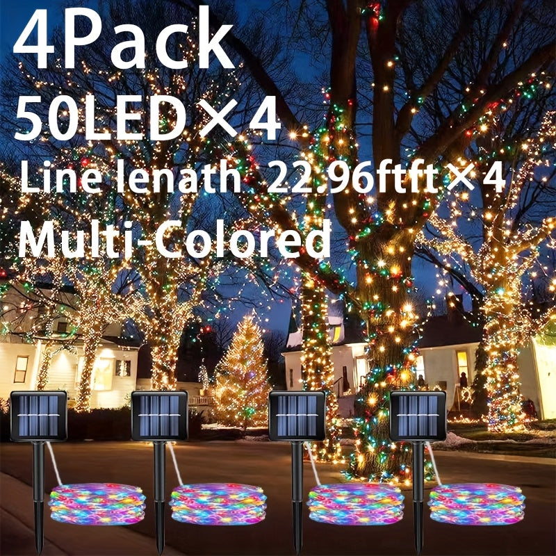 4包装 50LED*4/100LED*4，LED仙女灯串户外花环太阳能节日圣诞灯，适用于花园派对树装饰