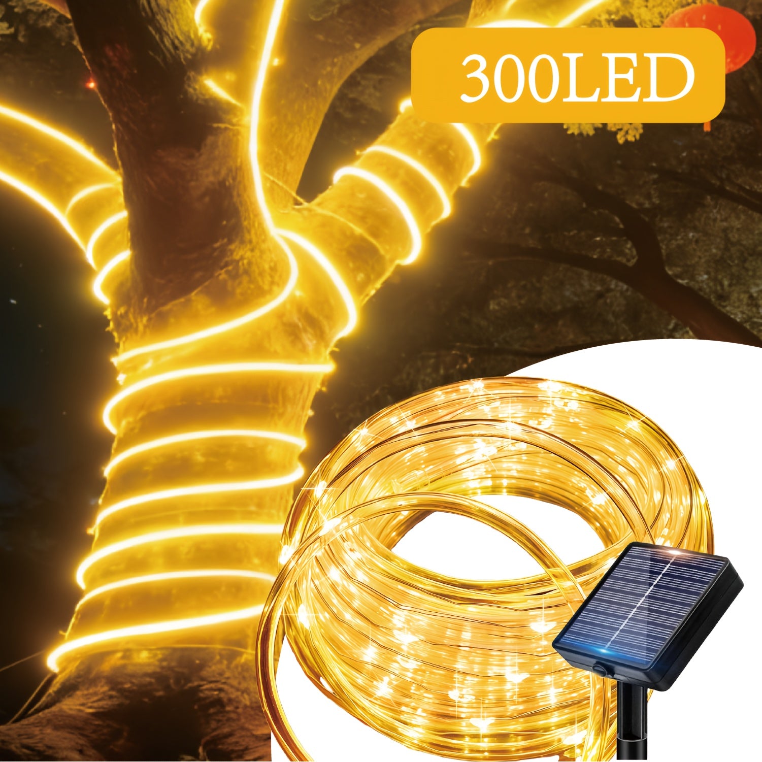 1pc solar tube light, 50/100/200/300 LED fairy flexible hose string light, 12 lighting modes, suitable for porches, courtyards, paths, fences, pools, parties, Christmas decoration
