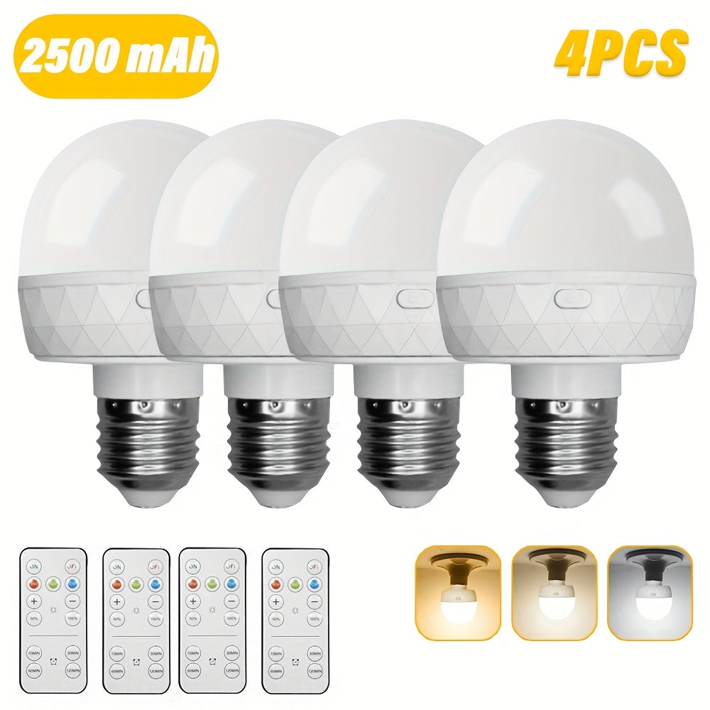 4PCS rechargeable smart LED light, E26/E27 base, with remote control for adjustable color temperature and brightness LED light, USB rechargeable light, suitable for living room, bedroom, chandelier, floor lamp