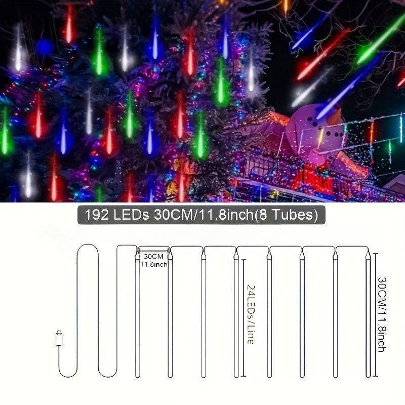 8-tube/1 set meteor shower light (USB powered), dynamic raindrop type, high-brightness LED light, indoor/outdoor dual-use decorative light strip, decorative color light for festival scene arrangement