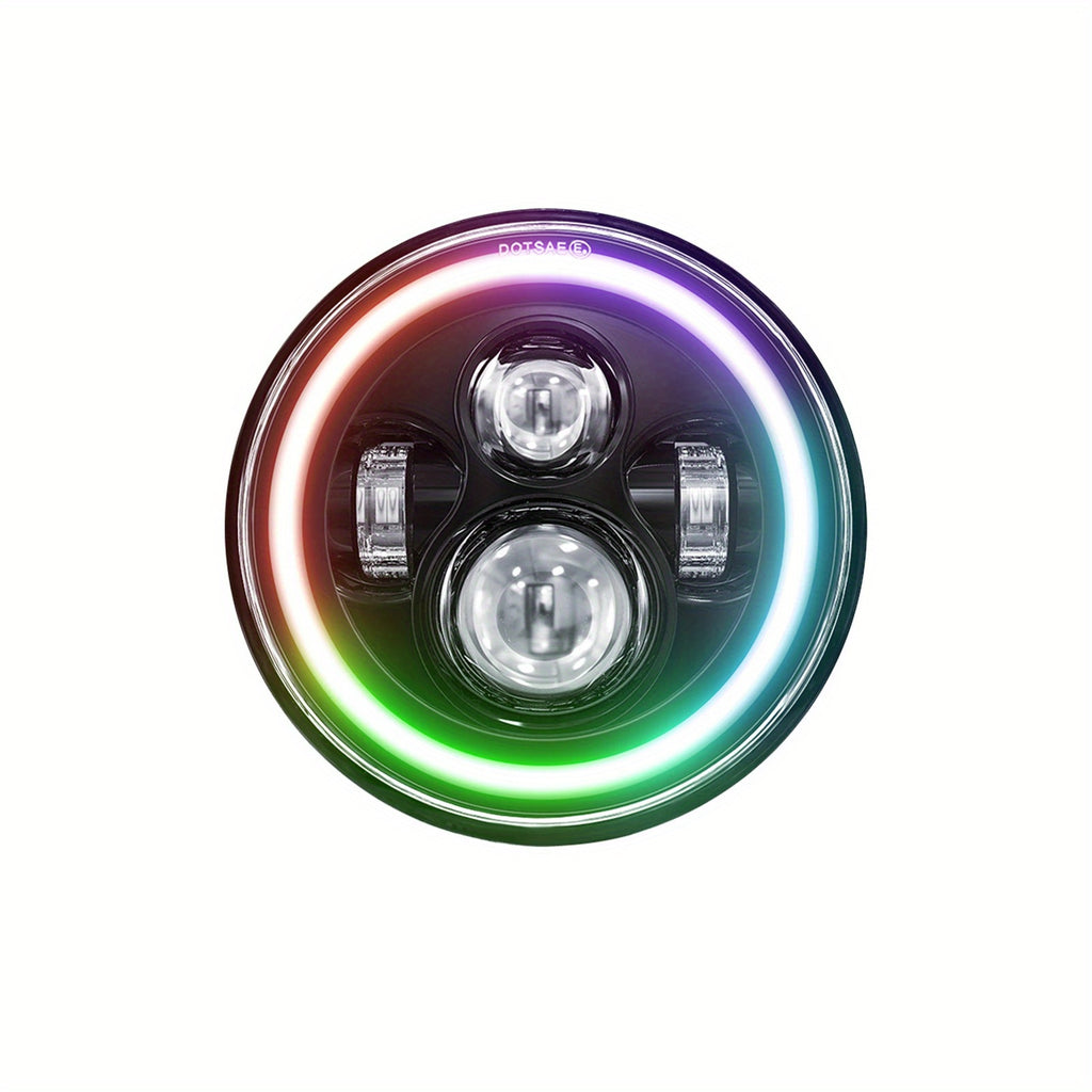 7-Inch Headlight Round Headlight with High/Low Beam and Daytime Running Light, Colored Angle Eye Light, Suitable for Cars and Motorcycles, No Battery Included