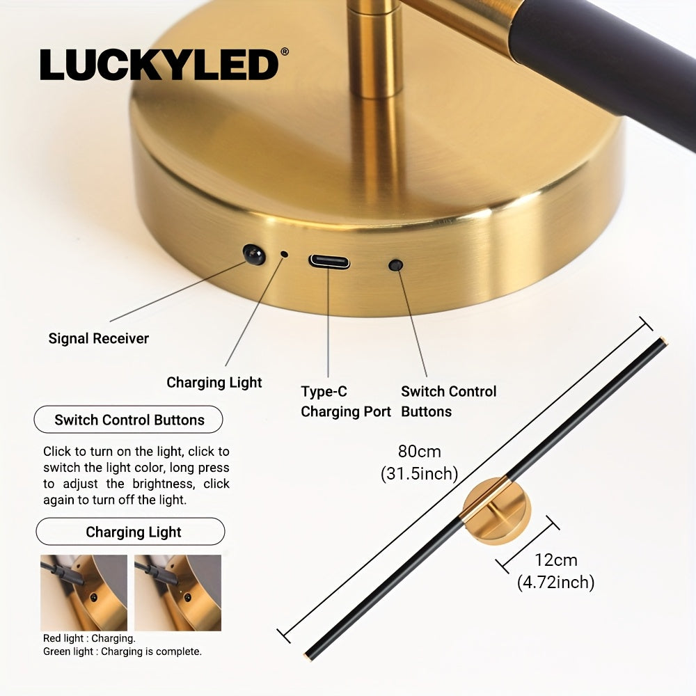 Rechargeable 31.5-Inch Indoor Wall Light, Gold, Adjustable Color Temperature, Home Decoration