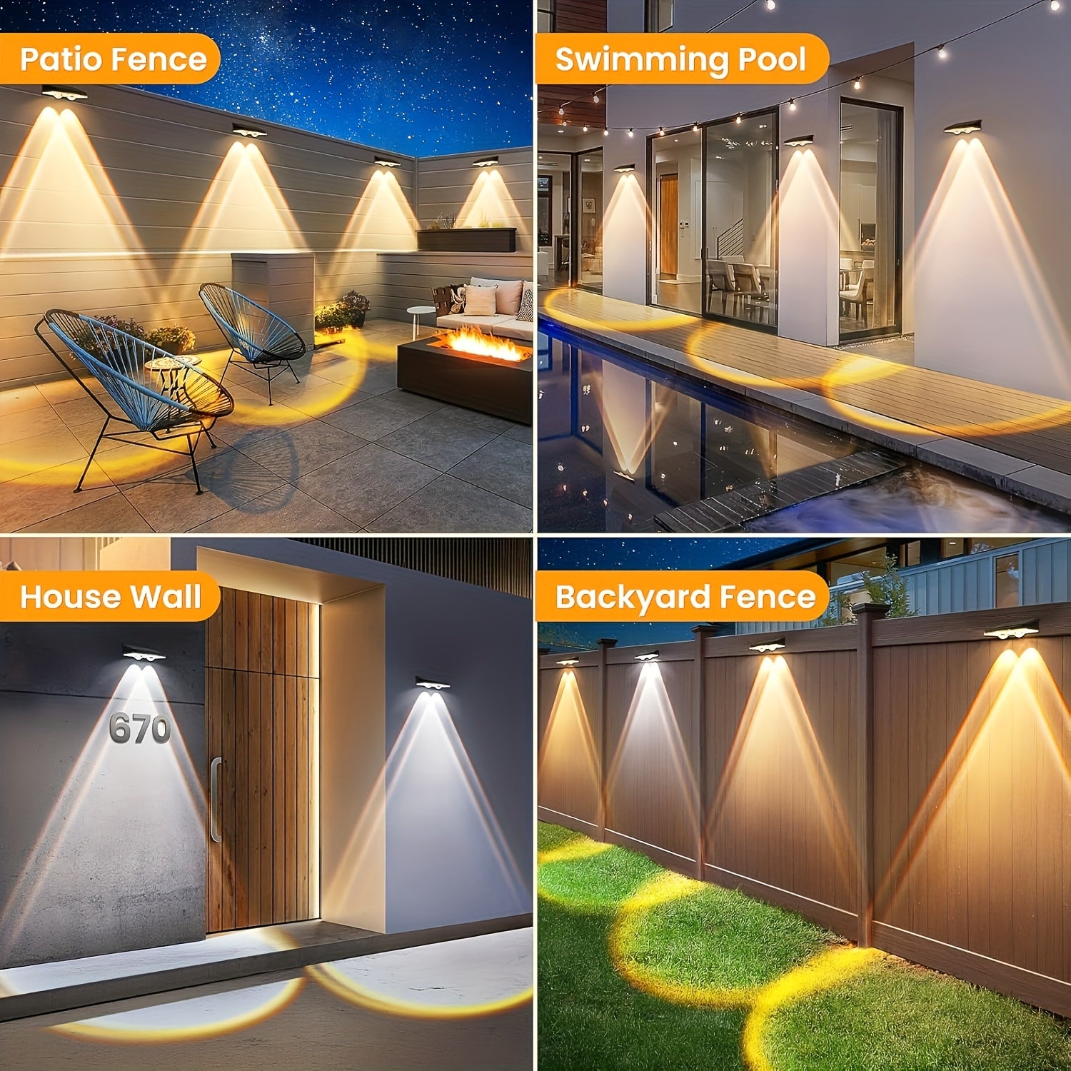4/2 Solar Fence Light, Multicolor Garden Wall Light, Area Floodlight, 9 Modes, Dusk to Dawn Lighting, Suitable for Courtyard/Railing/Steps/Stairs and Walls, Commercial Street Lighting, Christmas and Birthday Gift