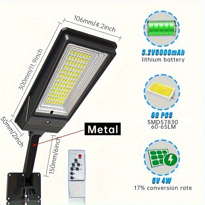 138 LED Solar Light with Remote Control, 3 Working Modes, Solar Street Light, Super Bright Outdoor IP65 Garden Solar Wall Light, Sensor Solar Light