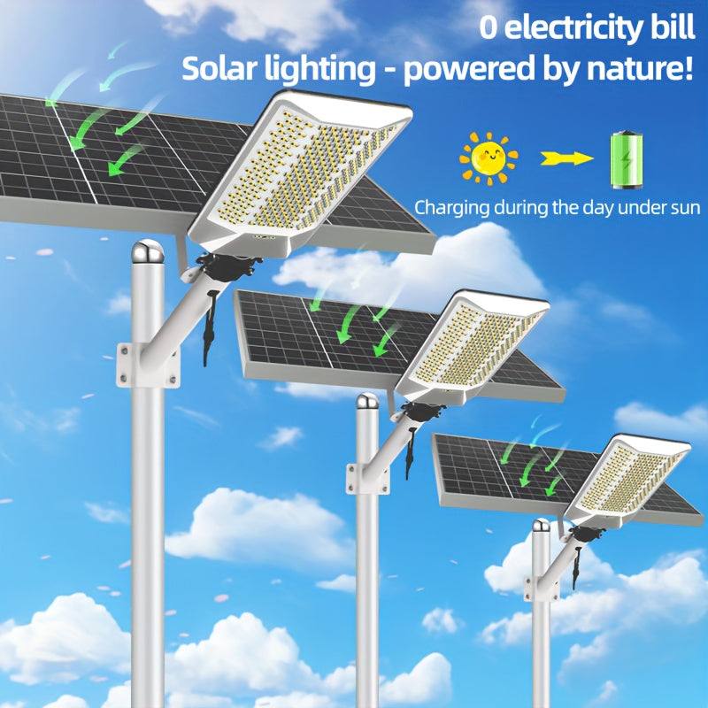 High Brightness Curved Solar Street Light, 18000mAh Remote Control Outdoor Solar Street Light, 6500K, LED Three-Side Solar Light, Solar Street Light for Parking Lots, Parks, Roads