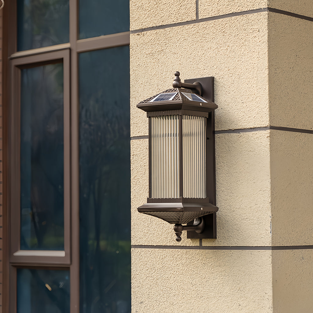 LED Outdoor Solar Wall Light Villa Courtyard Exterior Wall Gate Post Street Light IP45 Aluminum Body Four-Color Dimmable Wall Light (White/Warm Light/Neutral Light/Red Light)