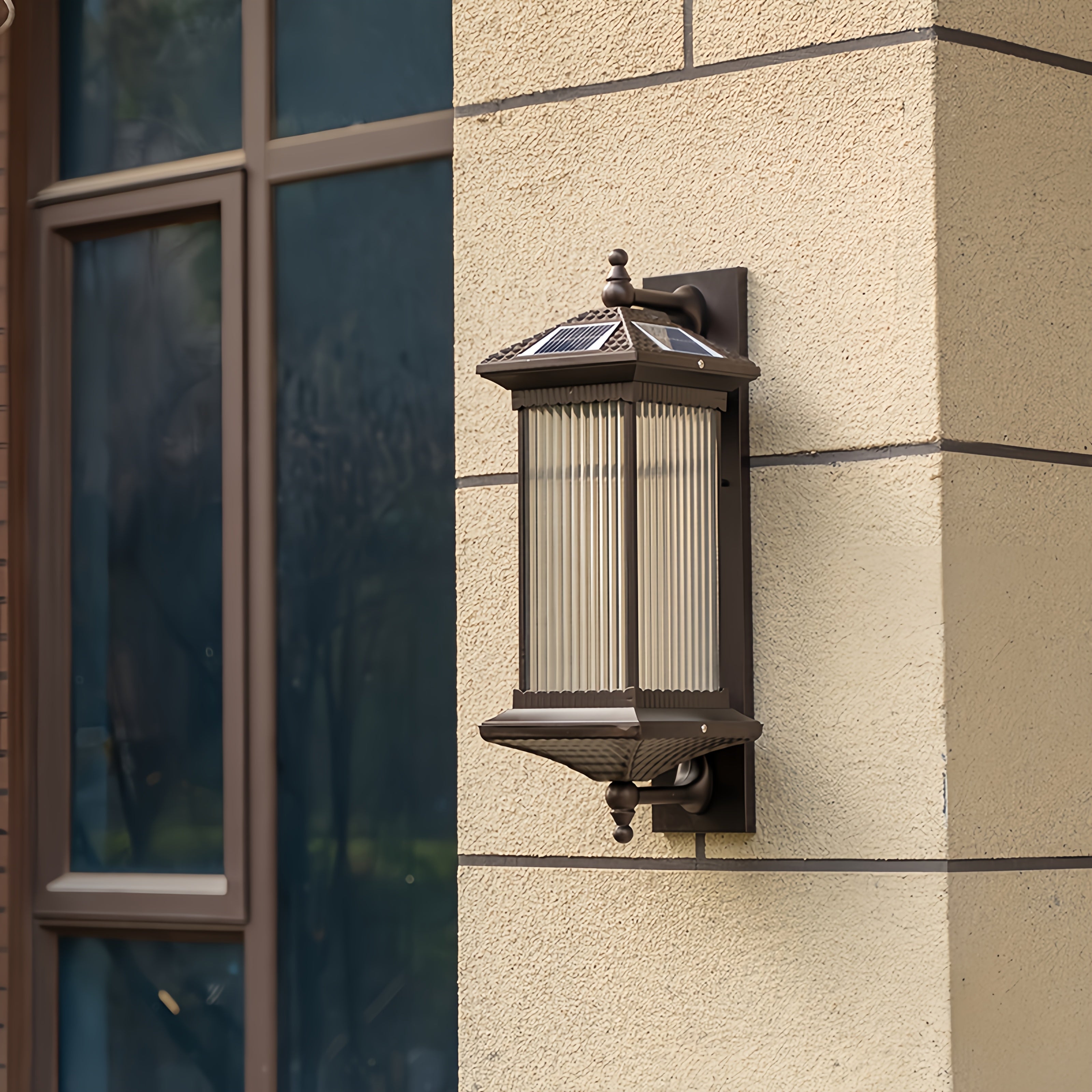 LED Outdoor Solar Wall Light Villa Courtyard Exterior Wall Gate Post Street Light IP45 Aluminum Body Four-Color Dimmable Wall Light (White/Warm Light/Neutral Light/Red Light)