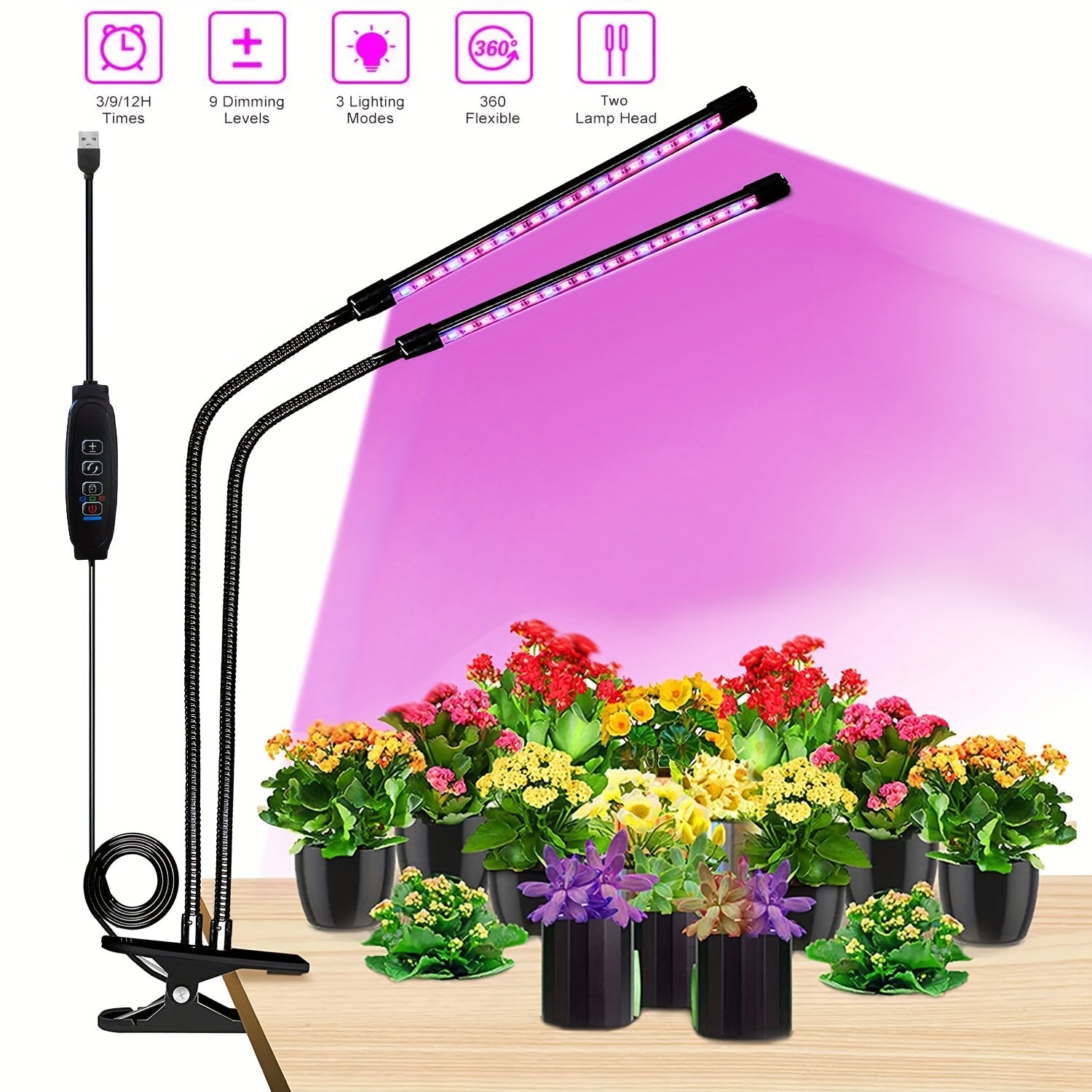 1 Pack LED Plant Grow Light Flexible Gooseneck Full Spectrum Dimmable Auto Timer for Indoor Potted Bonsai House Plants