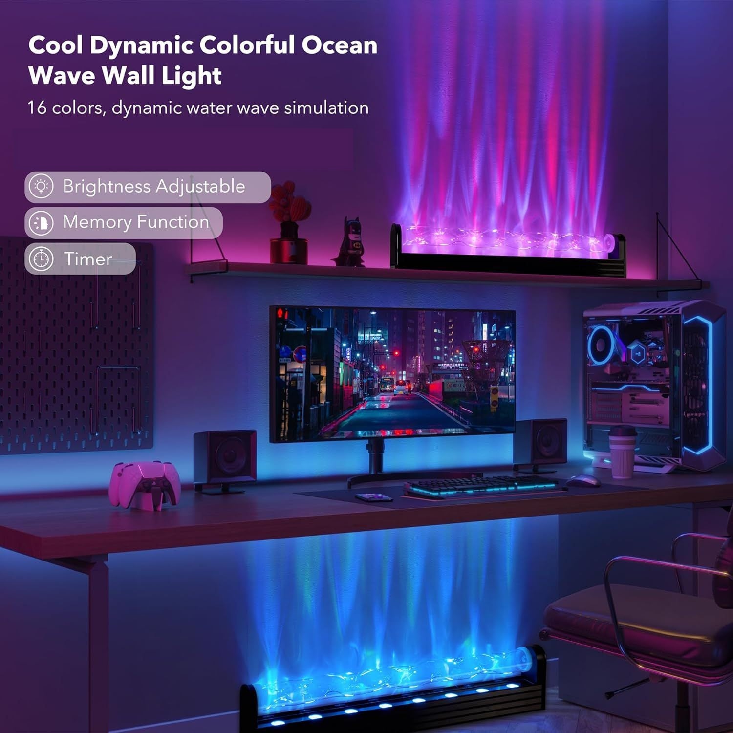 RGBW Dynamic Wave Wall Light, Ocean Wave Projection Light, Flowing Water Effect, Music-Sync Color Changing Ambient Light, 16 Million Colors DIY Dimming, LED Ambient Lighting, Suitable for Bars, Bedrooms, Game Rooms