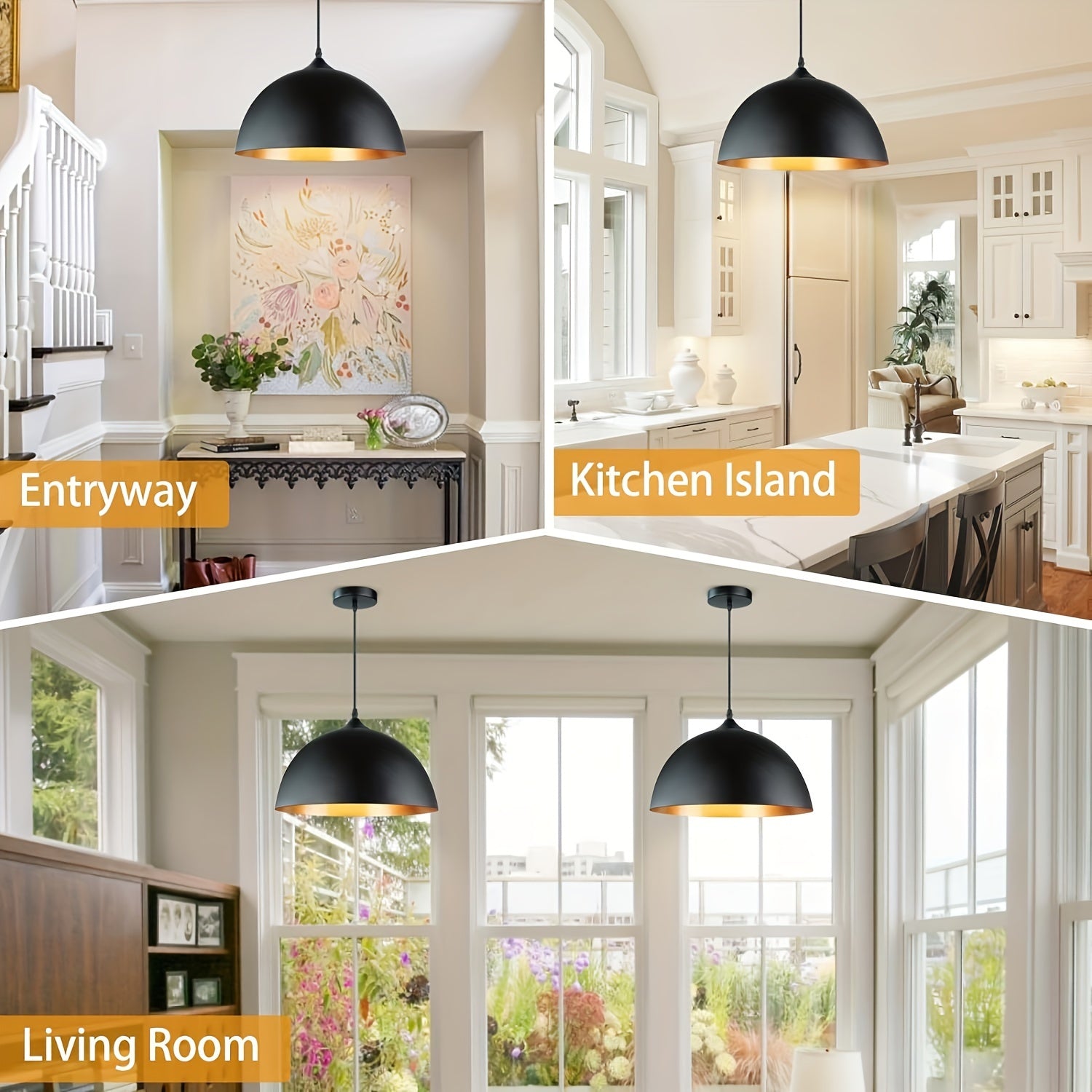 2-Piece Industrial Style Kitchen Island Pendant Light, Vintage Rustic Hanging Decor for Kitchen, Farmhouse Dining Room, E26/E27 Base Ceiling Light, Bulb Not Included
