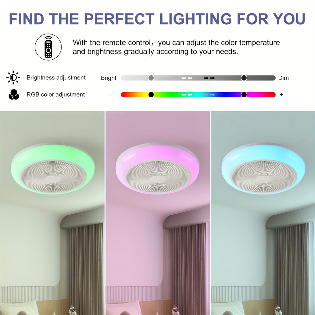 Low Profile Bladeless Ceiling Fan with LED Light Kit, Recessed Mount with Remote Control and Timer Function, 3000K-6000K Adjustable Color Temperature