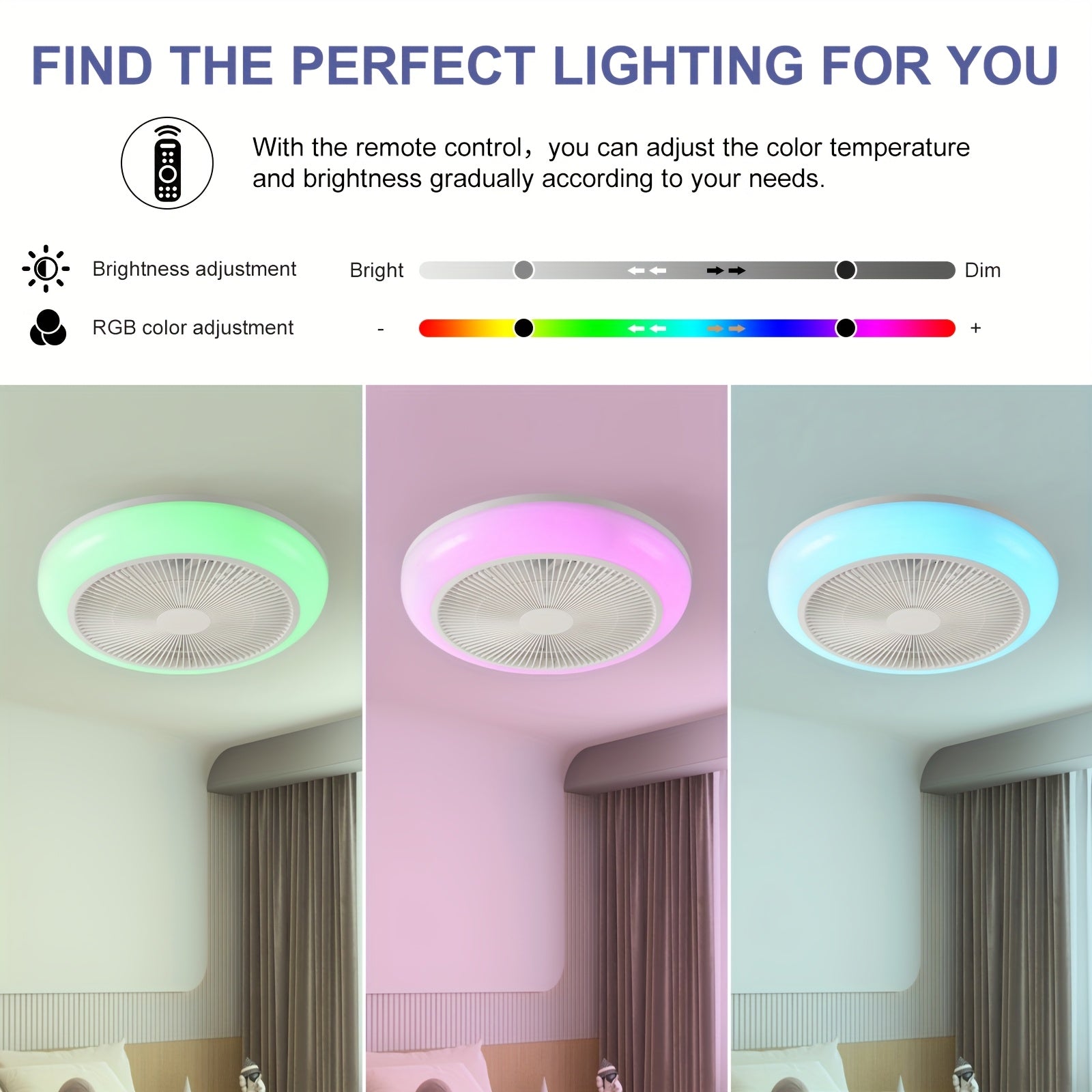 Low Profile Bladeless Ceiling Fan with LED Light Kit, Recessed Mount with Remote Control and Timer Function, 3000K-6000K Adjustable Color Temperature