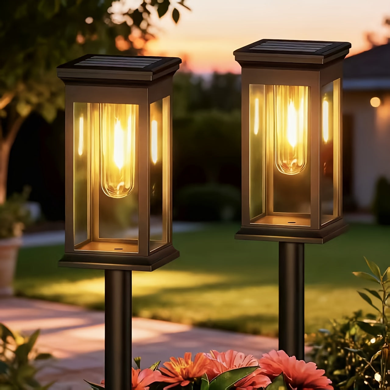 8 Pack Solar Lawn Light Outdoor Courtyard Light, Square Vintage LED Landscape Light, Household Ground Insert Villa Garden Decorative Light, Modern Simple Design, Light Sensor Auto Illumination, IP44 Protection Rating, Warm Yellow Light