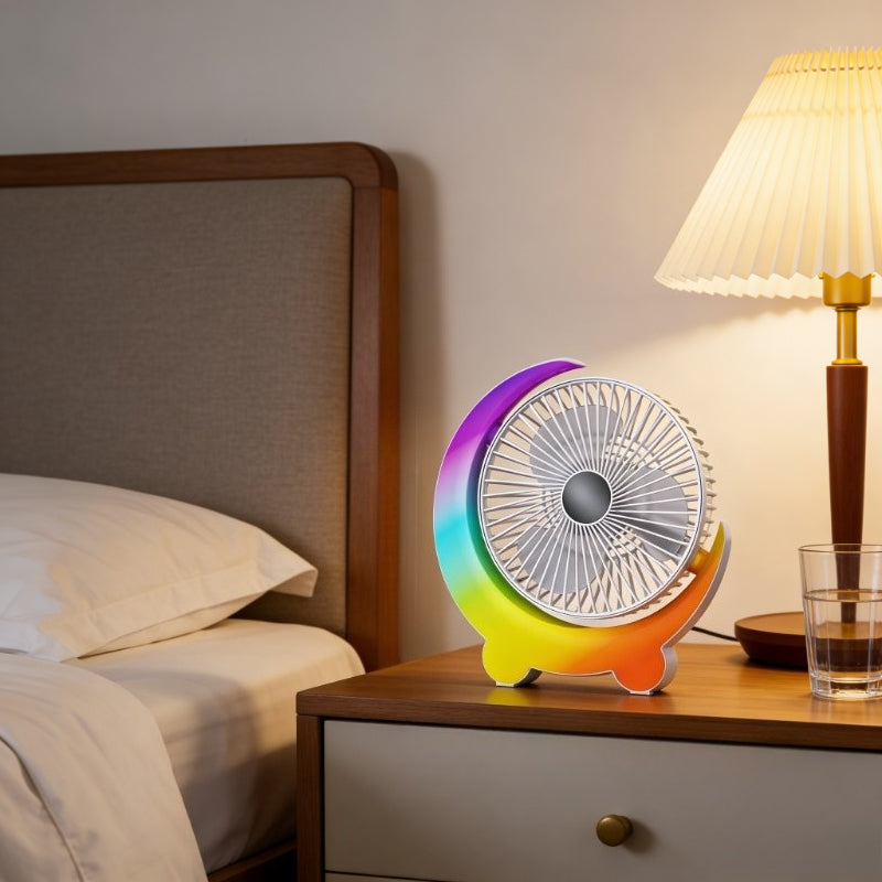 9.45 Inch Desktop Fan, 3 Speed Adjustable Summer Cooling Fan, Fast Cooling Running Light Fan, 1200mAh Long Lasting Battery Multifunctional Rotating Desk Fan, USB Rechargeable Portable Fan for Home Dormitory Office Indoor Use