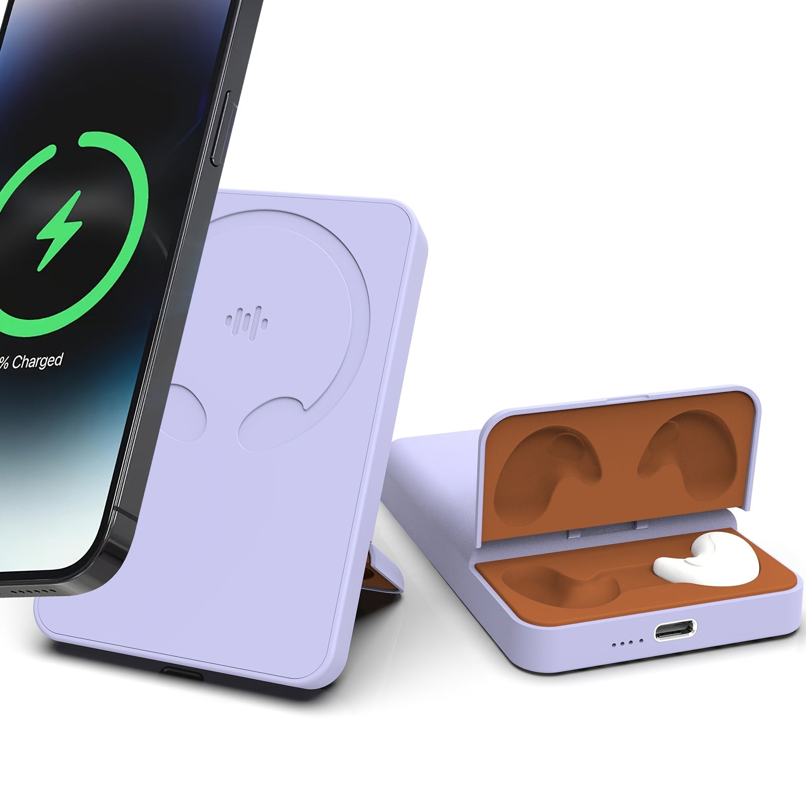 2-In-1 Magnetic Portable Charger And Earbuds: A 5000Mah Wireless Power Bank with Built-In True Wireless Stereo Earphones, Mag-Safe Battery Pack for Iphone 17, 16, 15/14/13/12, Compatible with Galaxy S6-S24 And Android Devices