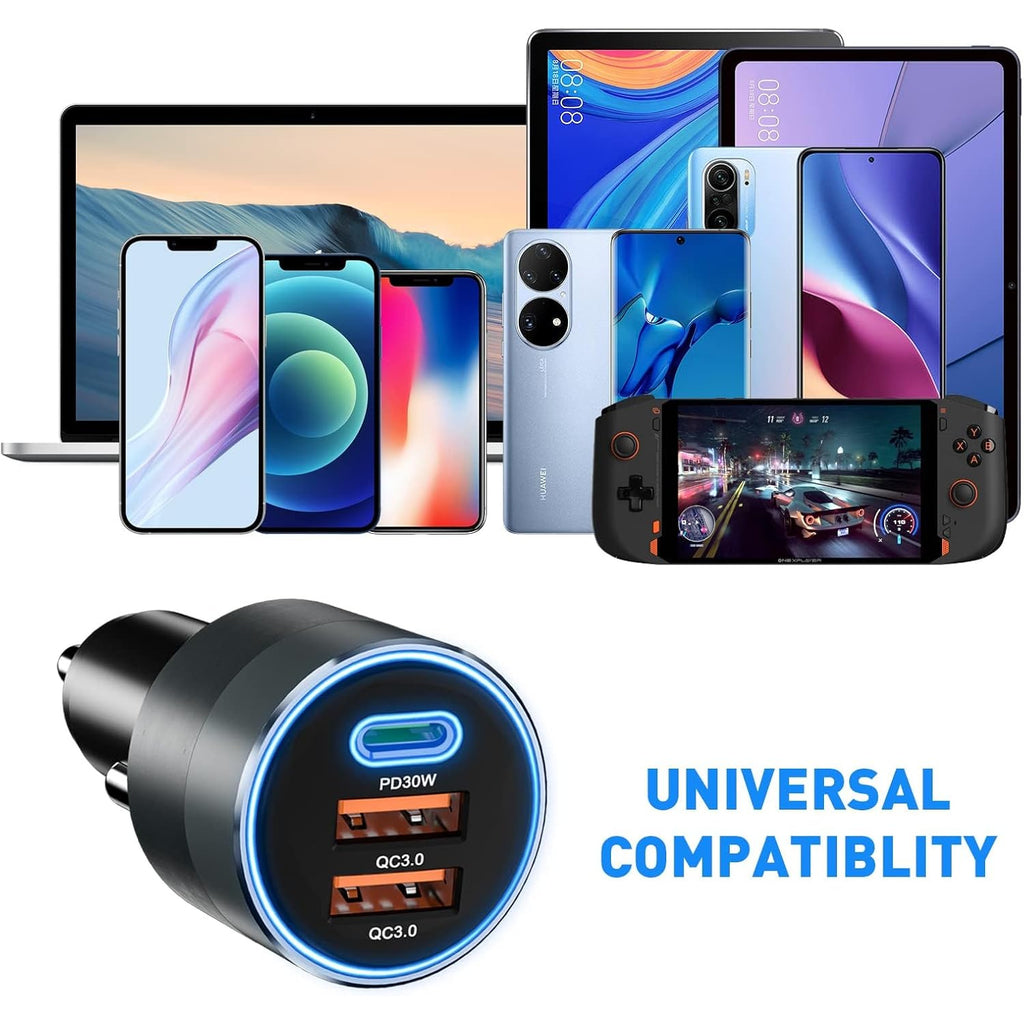 USB C Car Charger for iPhone 16, 66W Car Lighter Adapter USB Fast Car Charger PD 30W+Dual QC3.0[Metal Shell][Ambient Light] for iPhone 16 15 14 13 Pro Max Samsung Galaxy Note Google Pixel