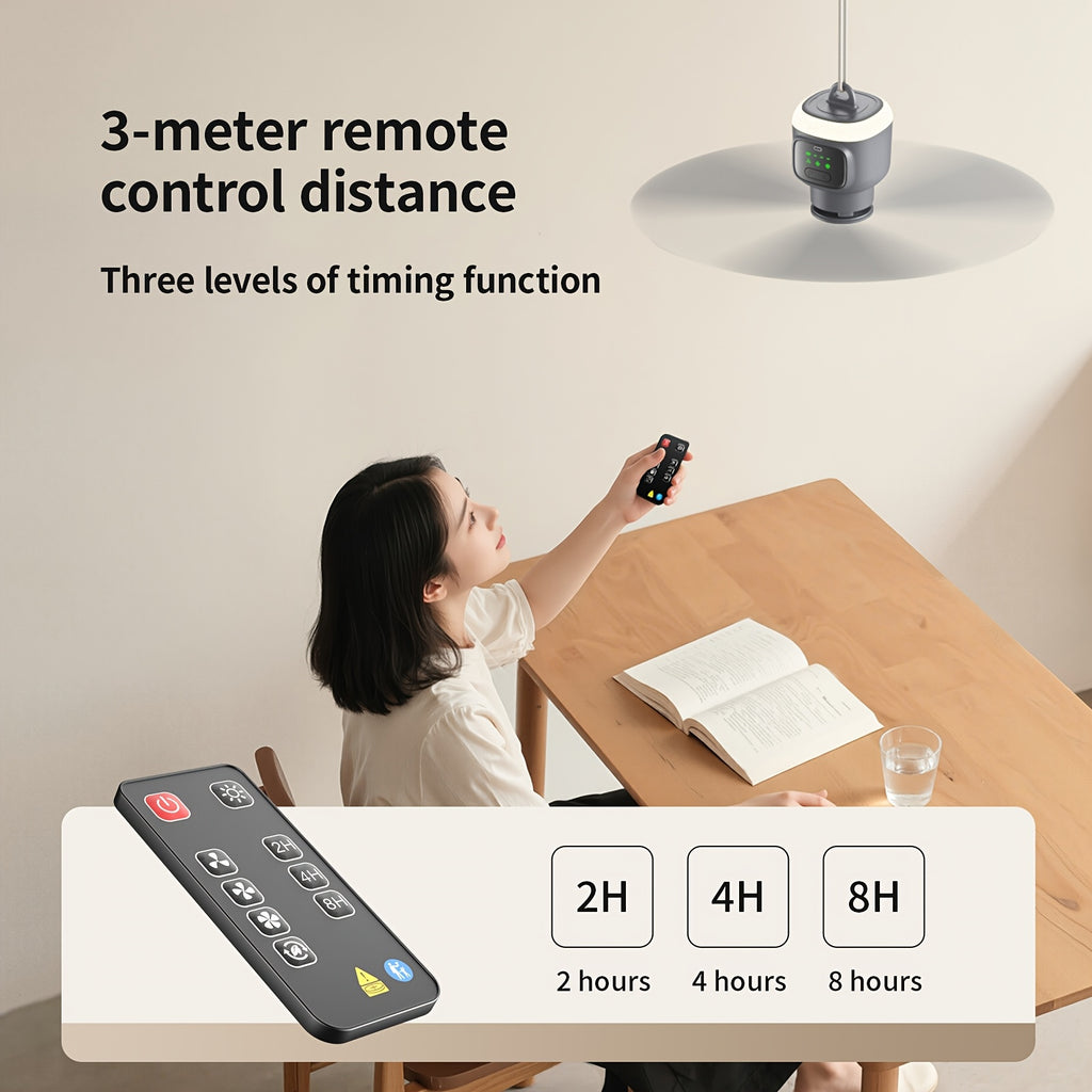 Portable Outdoor Camping Ceiling Fan with Remote, 3 Blades, 12000mAh Rechargeable Battery, USB Charging, Hook Design, Ideal for Tent Camping Emergency Use (Gray)