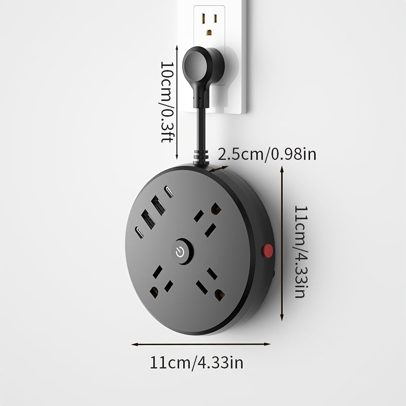 7-in-1 Multi-functional Wall Short-line Power Socket, 2 Packages Of The Same Type Delivered, Including Overload Protection And Power Switch Indicator Light, 3 Power Output 2 USB And 2 Type-C, Practical One-turn Multi-power Socket