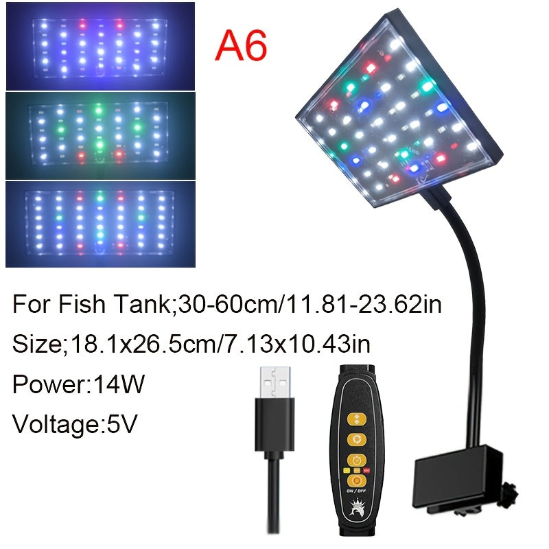 Aquarium Light, Full Spectrum Aquatic Plant Grow Light, Fish Tank Light with Adjustable Brightness, Dimmable, Timer, 360° Rotatable