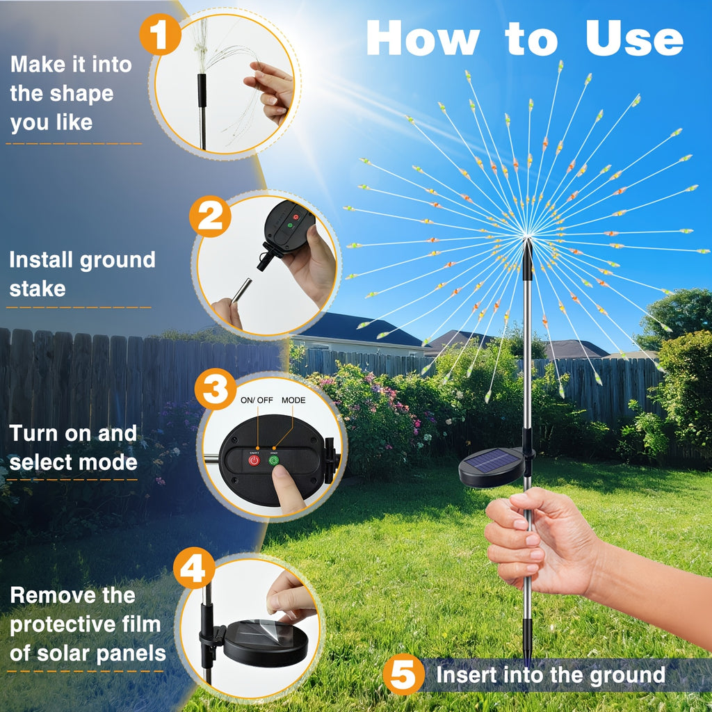2/4/6 Pack Solar Fireworks Light Outdoor Set, Smart Solar Courtyard Light, 8 Adjustable Flicker Modes, Smart Light Sensor, Perfect for RV Camping, Wedding Christmas, Lawn Backyard Party Patio Decoration, IP44